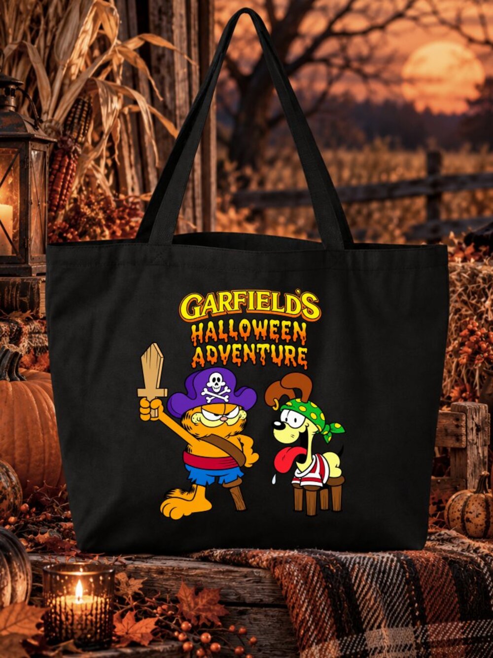 Garfield Halloween Trick Or Treat Bag Graphic Reusable Canvas Tote Bag Pirate